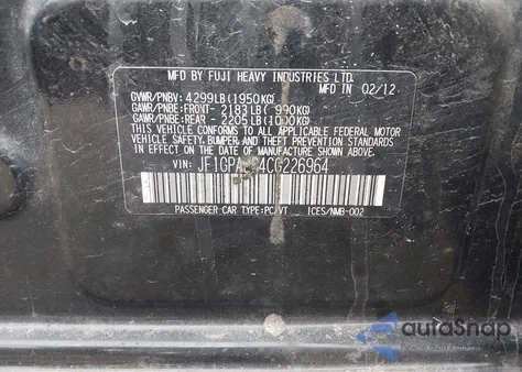 2012 Subaru Impreza 2.0I Sport Premium z USA, uszkodzony, nr VIN JF1GPAL64CG226964